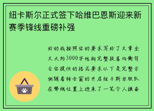 纽卡斯尔正式签下哈维巴恩斯迎来新赛季锋线重磅补强